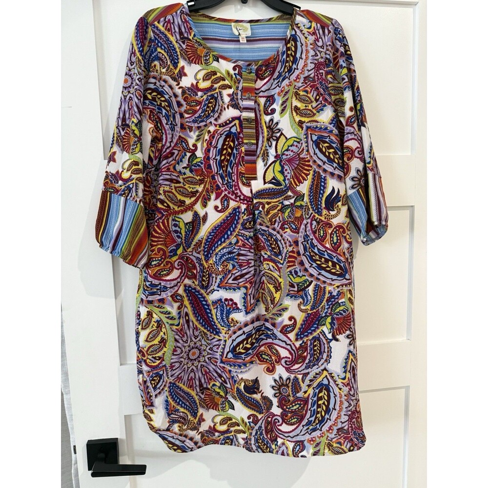 Anthropologie Fig and Flower Women's Tunic Blouse Dress size M Floral Paisley